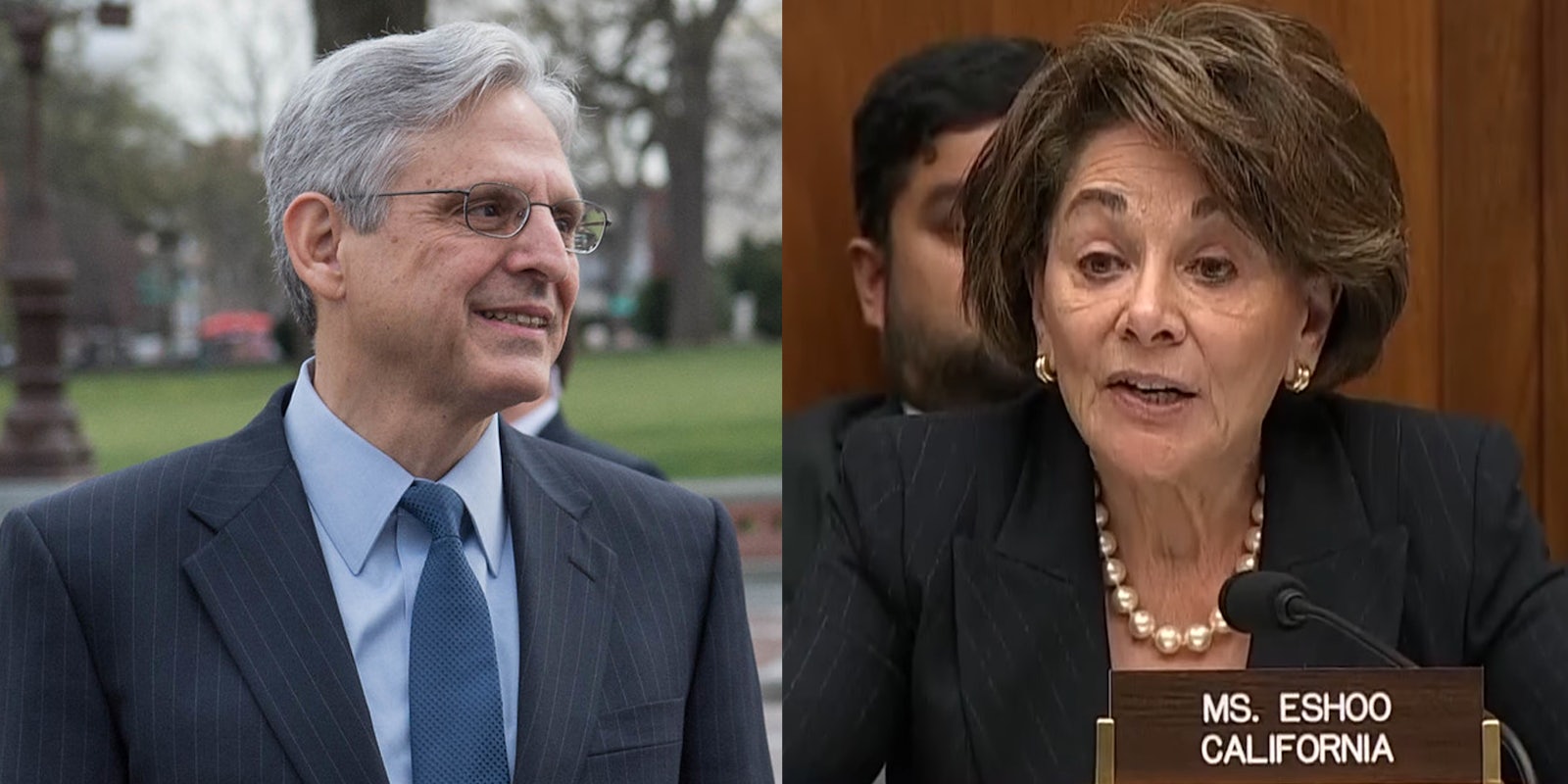 Merrick Garland and Rep. Anna Eshoo from California. Eshoo led other California lawmakers asking Garland to withdraw from the DOJ's lawsuit against the state's net neutrality law.