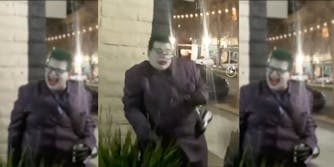 video shows joker cosplayer hit in face with bread