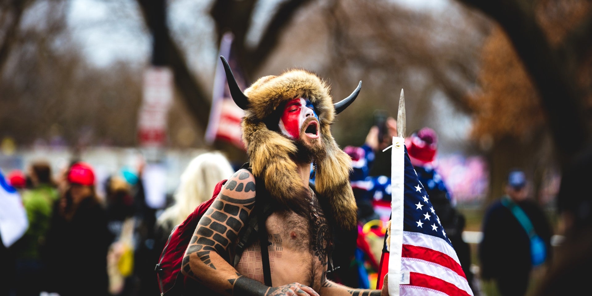 Jake Angeli, aka 'Q Shaman', at the Capitol riot on Wednesday