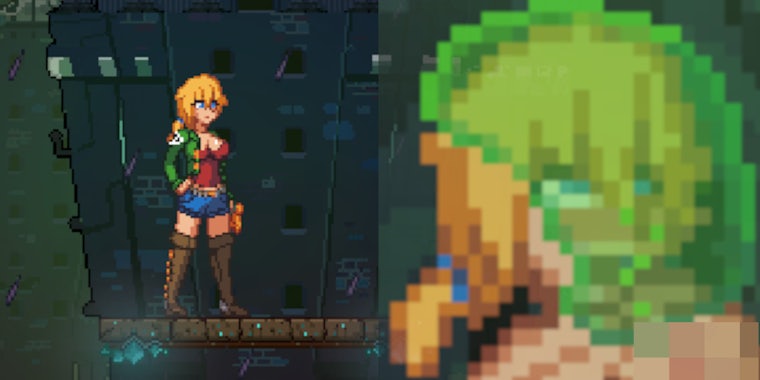Two screenshots of Alicia, the main character from 'Hentroidvania' Crisis Point: Extinction.