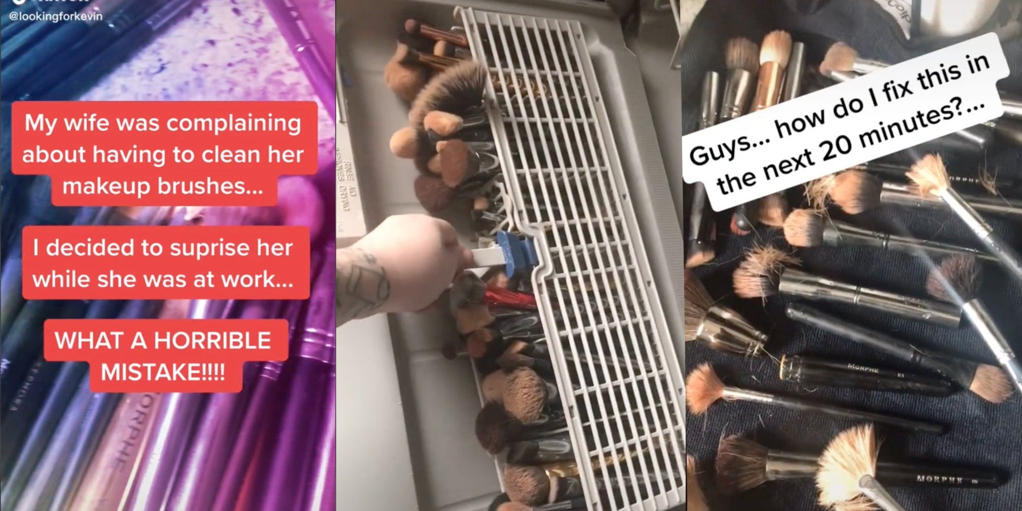 Video TikToker Puts Wife’s Makeup Brushes in the Dishwasher