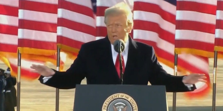 President Donald Trump at a farewell ceremony on Inauguration Day. In his speech he told his supporters to 'have a good life.'