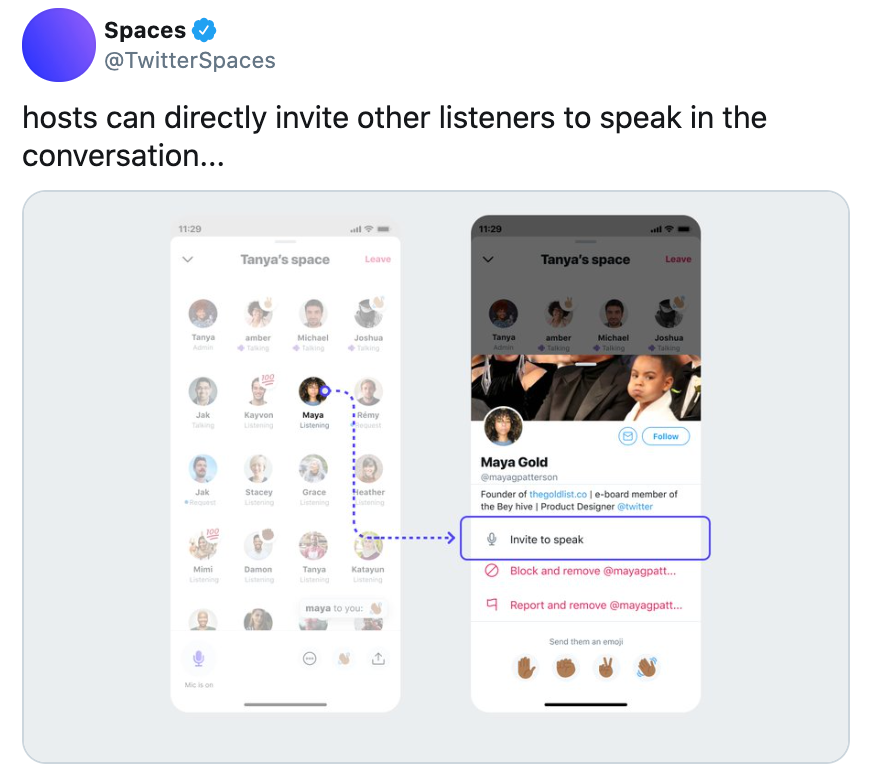 Twitter Spaces shared the Spaces interface