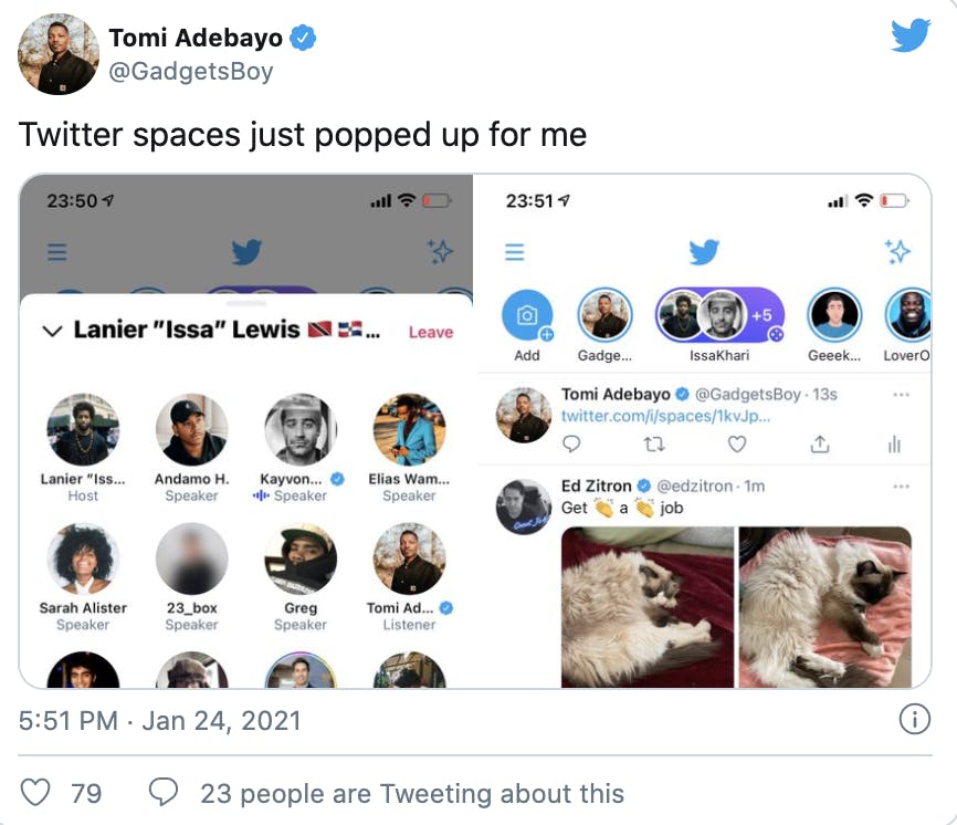People are noticing that Twitter Spaces are now available for them