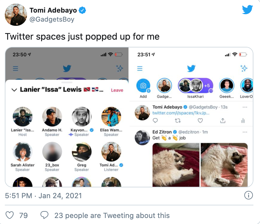 People are noticing that Twitter Spaces are now available for them