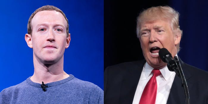 Mark Zuckerberg and Donald Trump. Zuckerberg said it is extending its block on Trump's account 'indefinitely' following the riot at the U.S. Capitol.