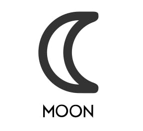Symbol for moon in astrology, a crescent moon shape.