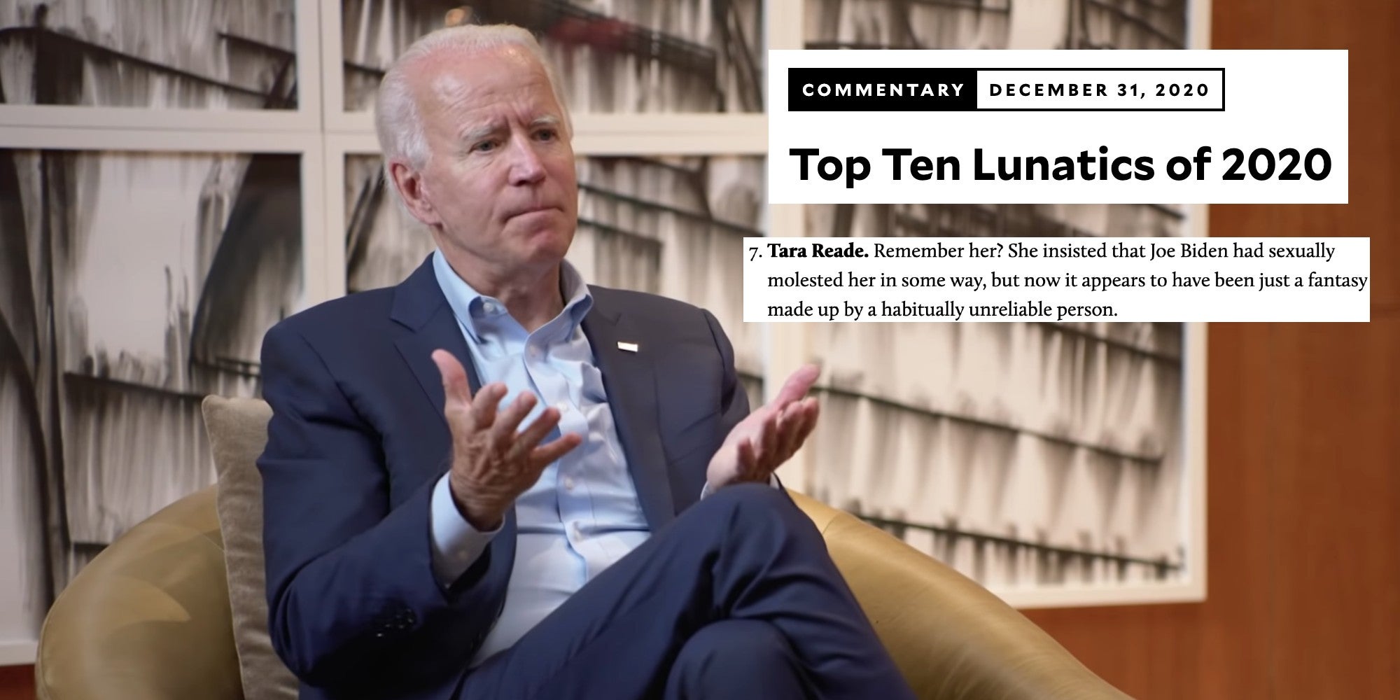 President-elect Joe Biden next to a Mother Jones headline