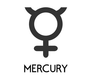 Mercury symbol in astrology, the top half of a stick figure with horns.