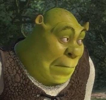 Image of Shrek raising eyebrows and looking surprised or bored.