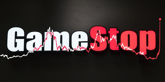 gamestop sign with stock value represented by a line graph