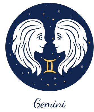 Gemini is symbolized by the Twins and the roman numeral for two.