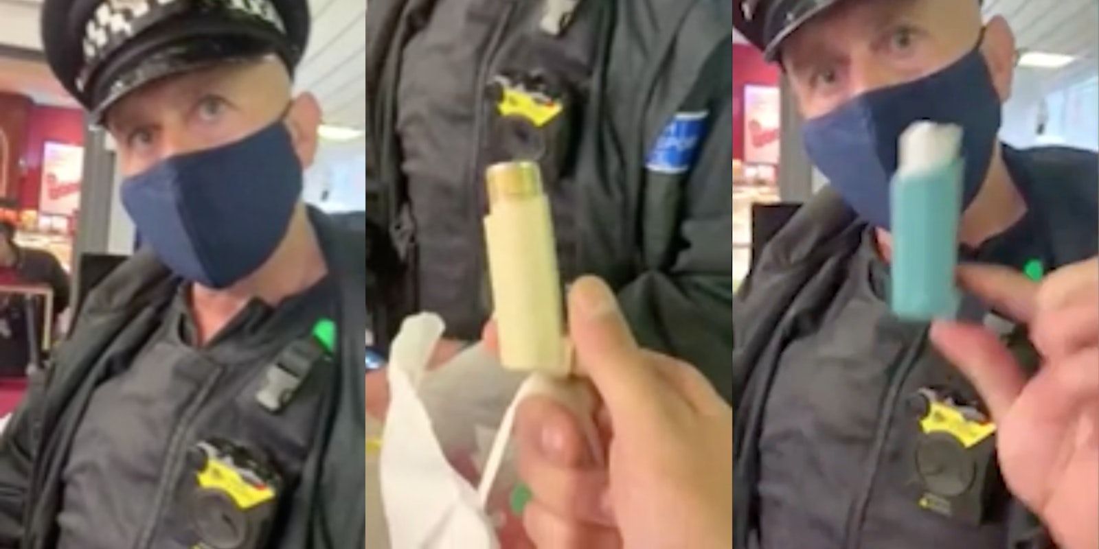 A cop and a man showing their inhalers
