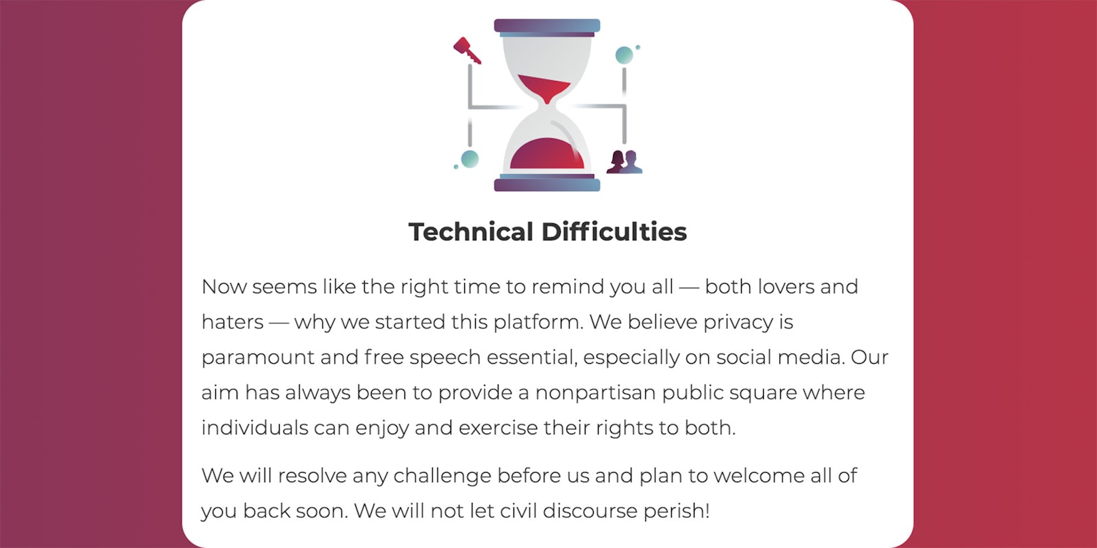 parler technical difficulties message