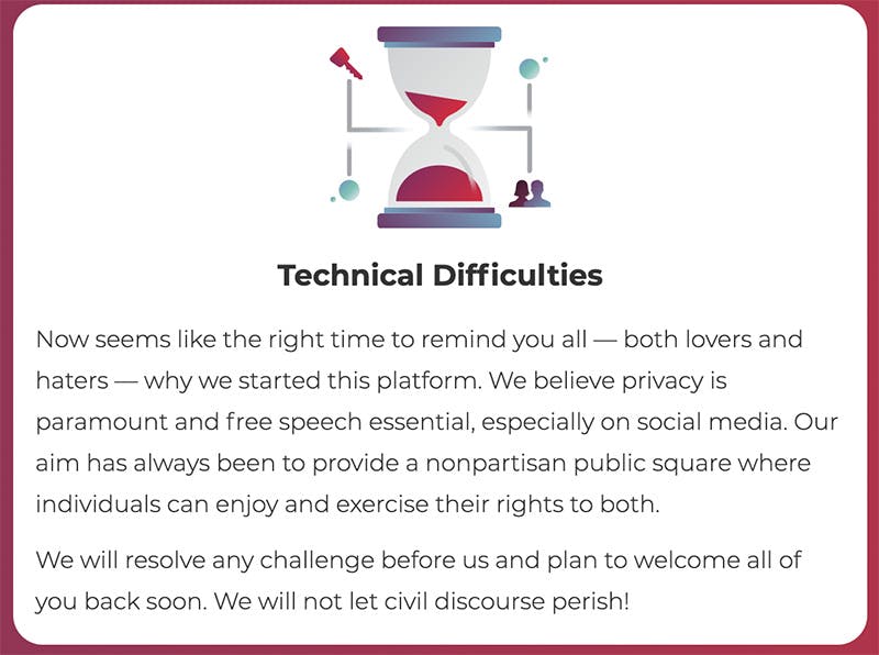 parler technical difficulties graphic
