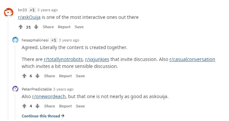 Photo of Reddit discussion about influential and interactive subreddits. Most comments fixate on Reddit 50 50.