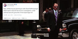 A tweet from Jack Posobiec next to a Secret Service agent