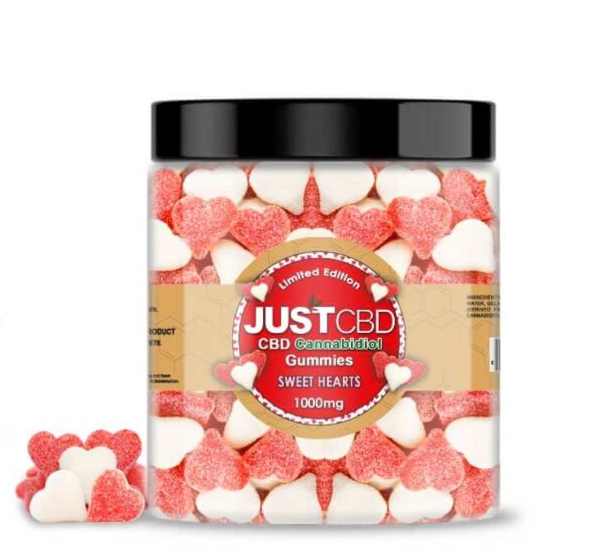JustCBD gummies red and white hearts