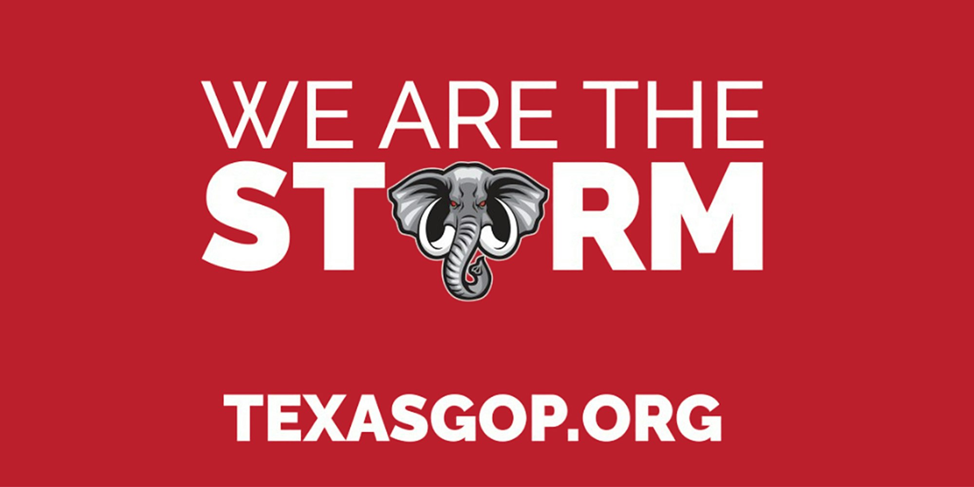 "We are the storm texasgop.org" with the O in storm replaced with an elephant