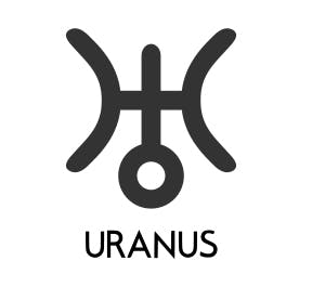 Uranus symbol on astrology reports looks like a capital H with a exclamation point in the center.