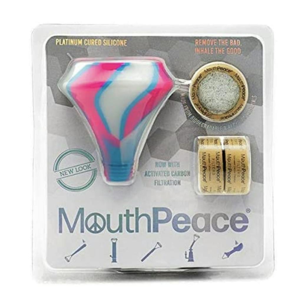 cotton candy swirl silicone mouthpiece and mini filters.