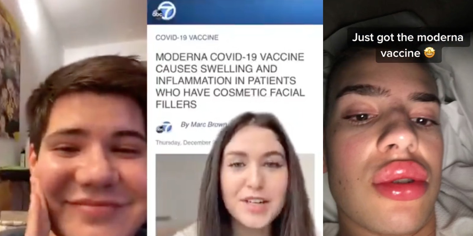 Three TikTok users discussing side effects of the Moderna vaccine