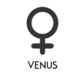 Symbol for Venus in astrology, the top half of a stick figure.