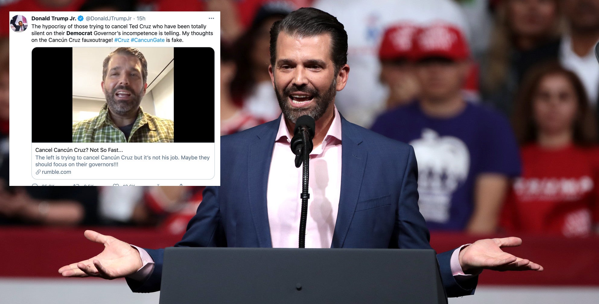 trump jr speaking before crowd