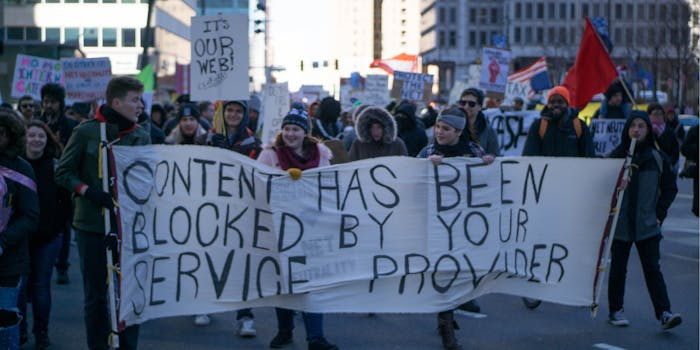 Supporters of net neutrality protesting.