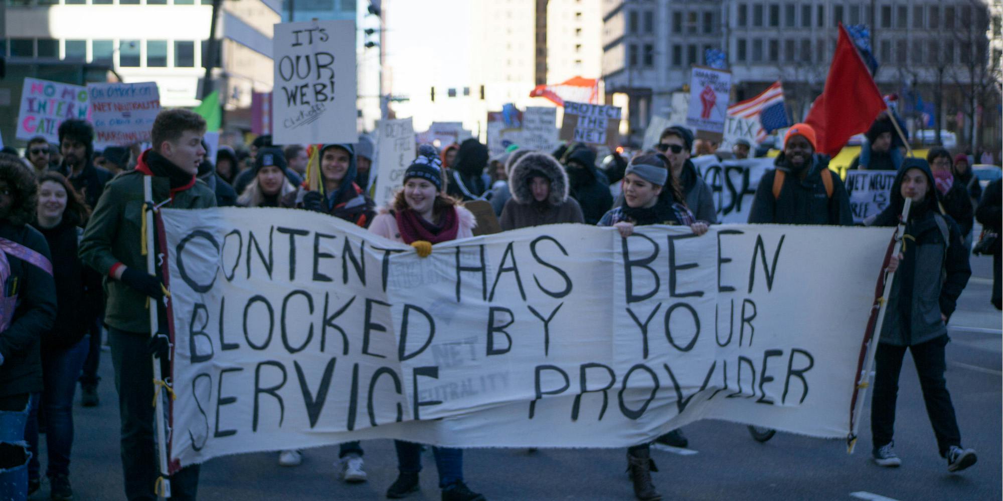 Supporters of net neutrality protesting.