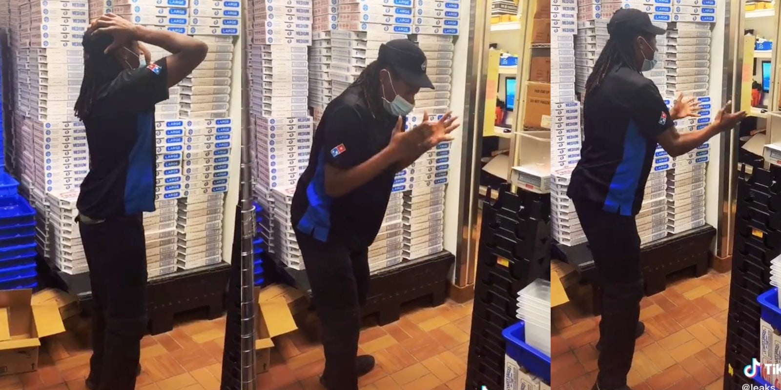 Domino's delivery workers breaks down