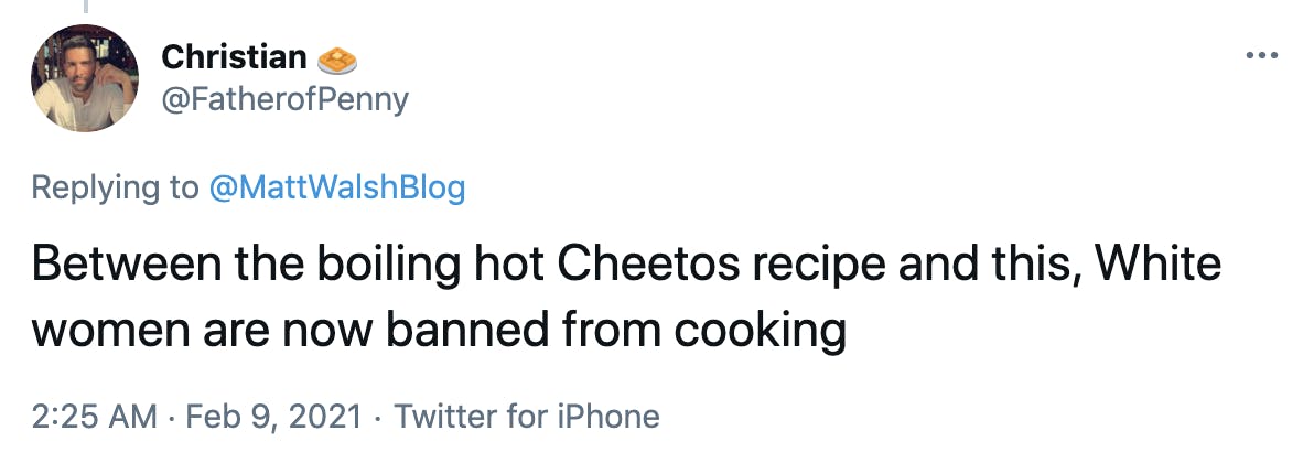Between the boiling hot Cheetos recipe and this, White women are now banned from cooking