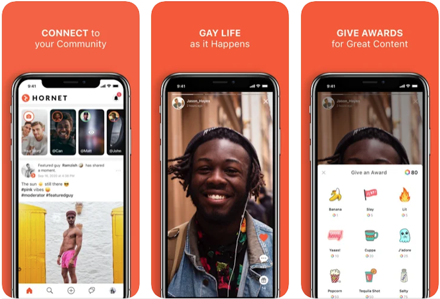 Gay dating app Hornet's many different community options are displayed