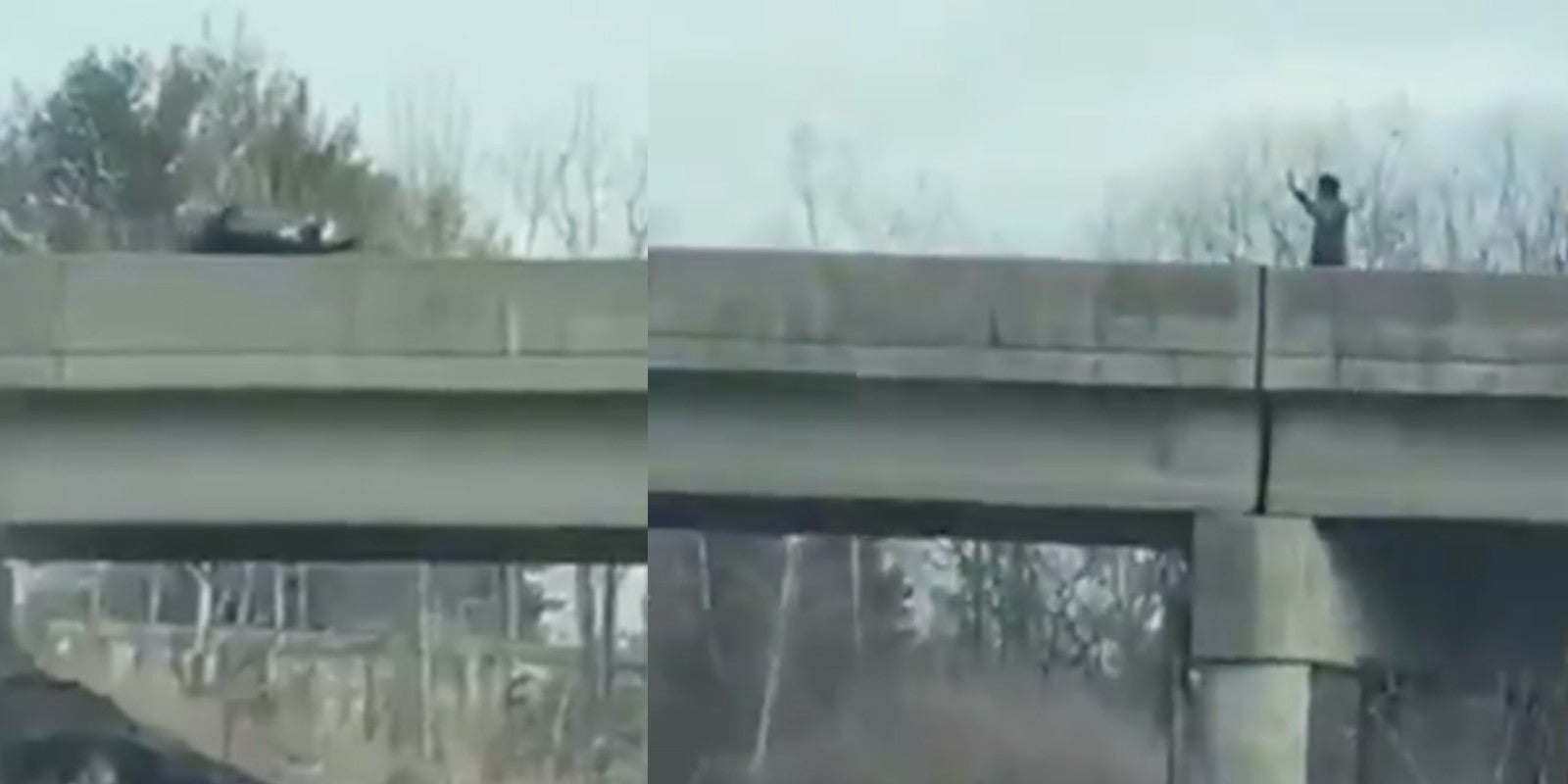 (L) State Troopers seen advancing towards Hall after shooting him (R) Christian Hall seen with his hands raised before cops shot him