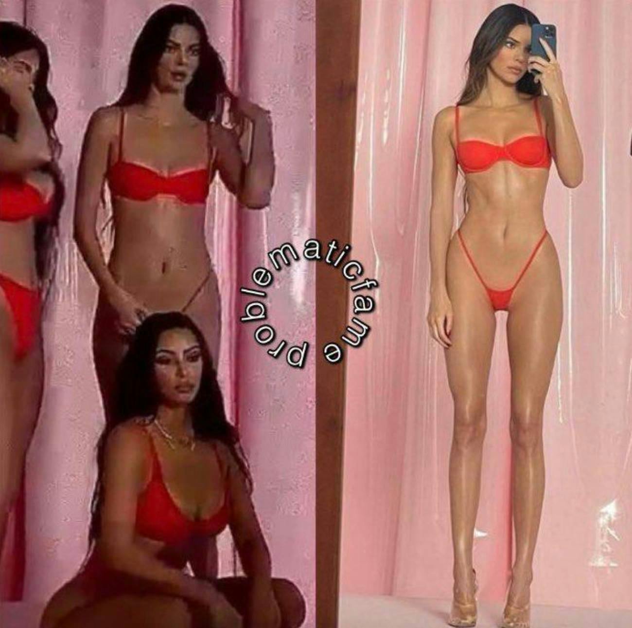 A still from the video side by side with the photograph, the still show less thin and more realistic proportions