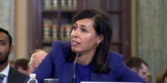 FCC Commissioner Jessica Rosenworcel testifying before Congress in 2018.
