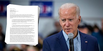Joe Biden next to a letter from advocacy groups asking him to halt government use of facial recognition technology.
