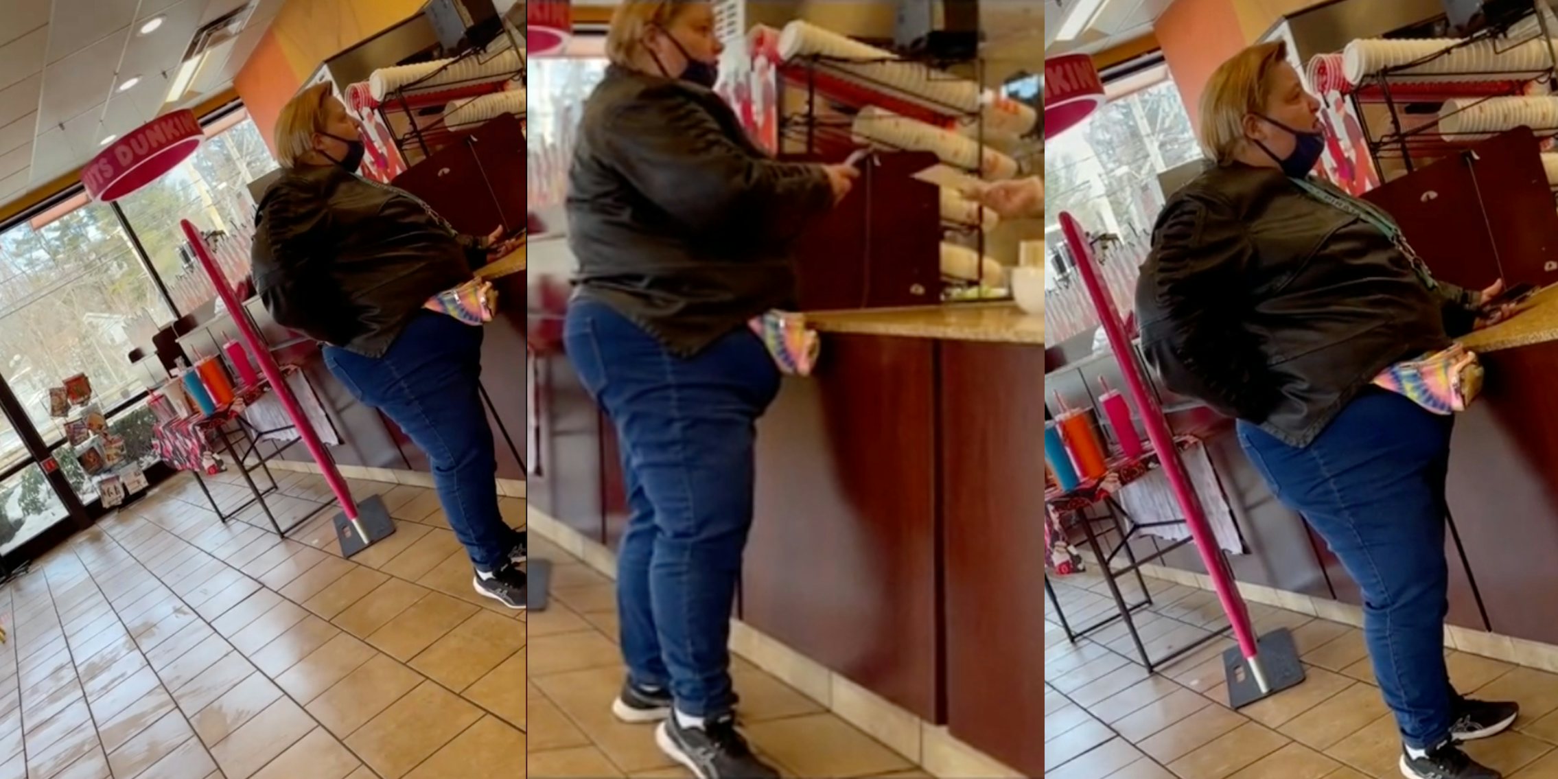 Woman standing at Dunkin Donuts counter