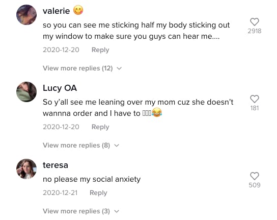 The comments section of a tiktok video