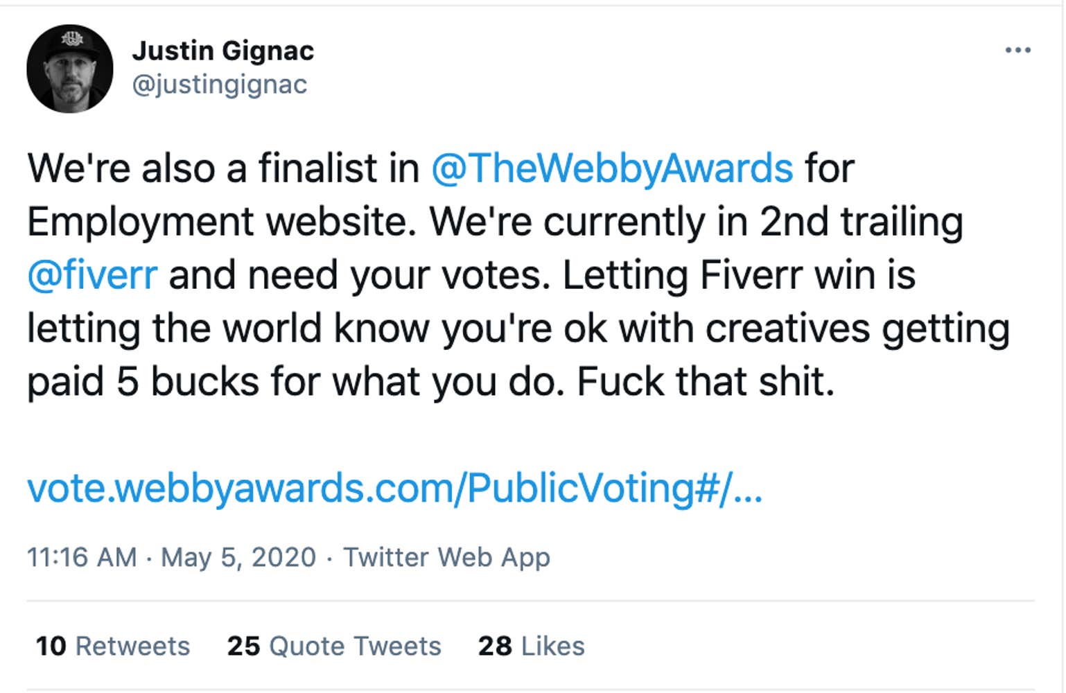 screenshot of justingignac's tweet