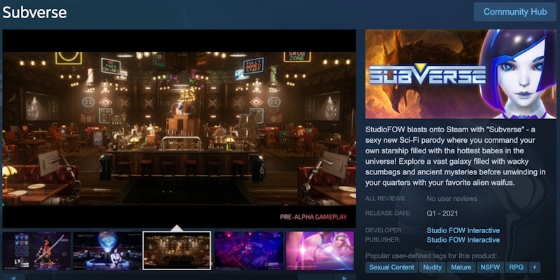 Subverse game page on Steam