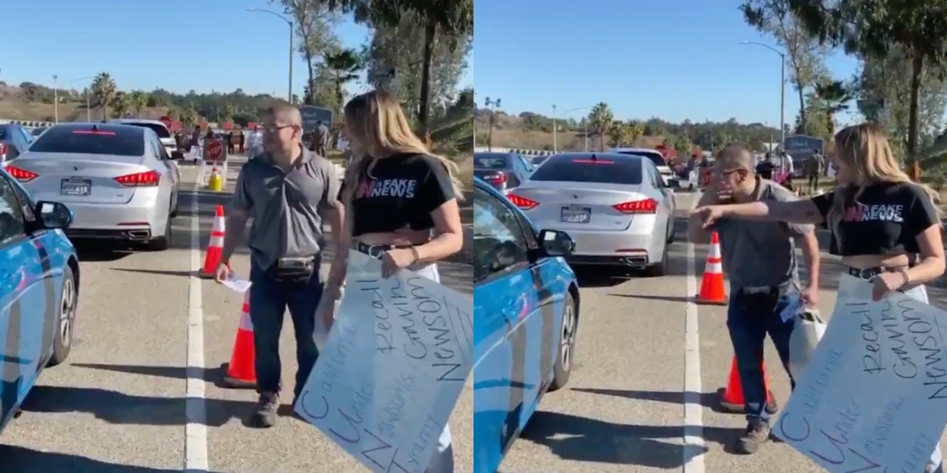 Anti-vaxxers heckle drivers waiting to get COVID vaccine