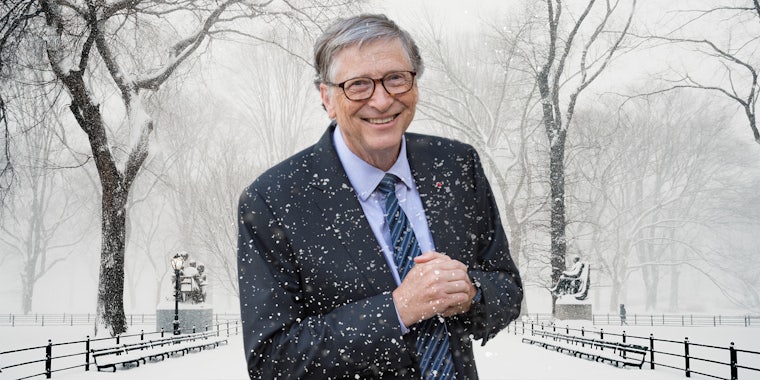 Bill Gates in front of snowy background