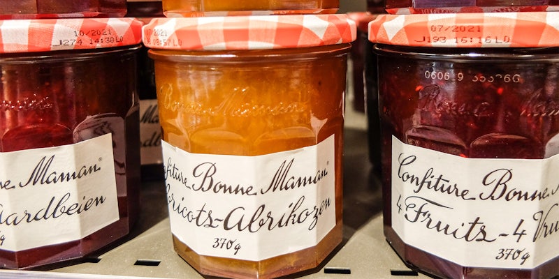 French fruits jam Bonne Maman in a grocery store