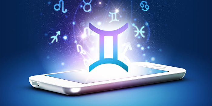 zodiac symbols coming out of a phone