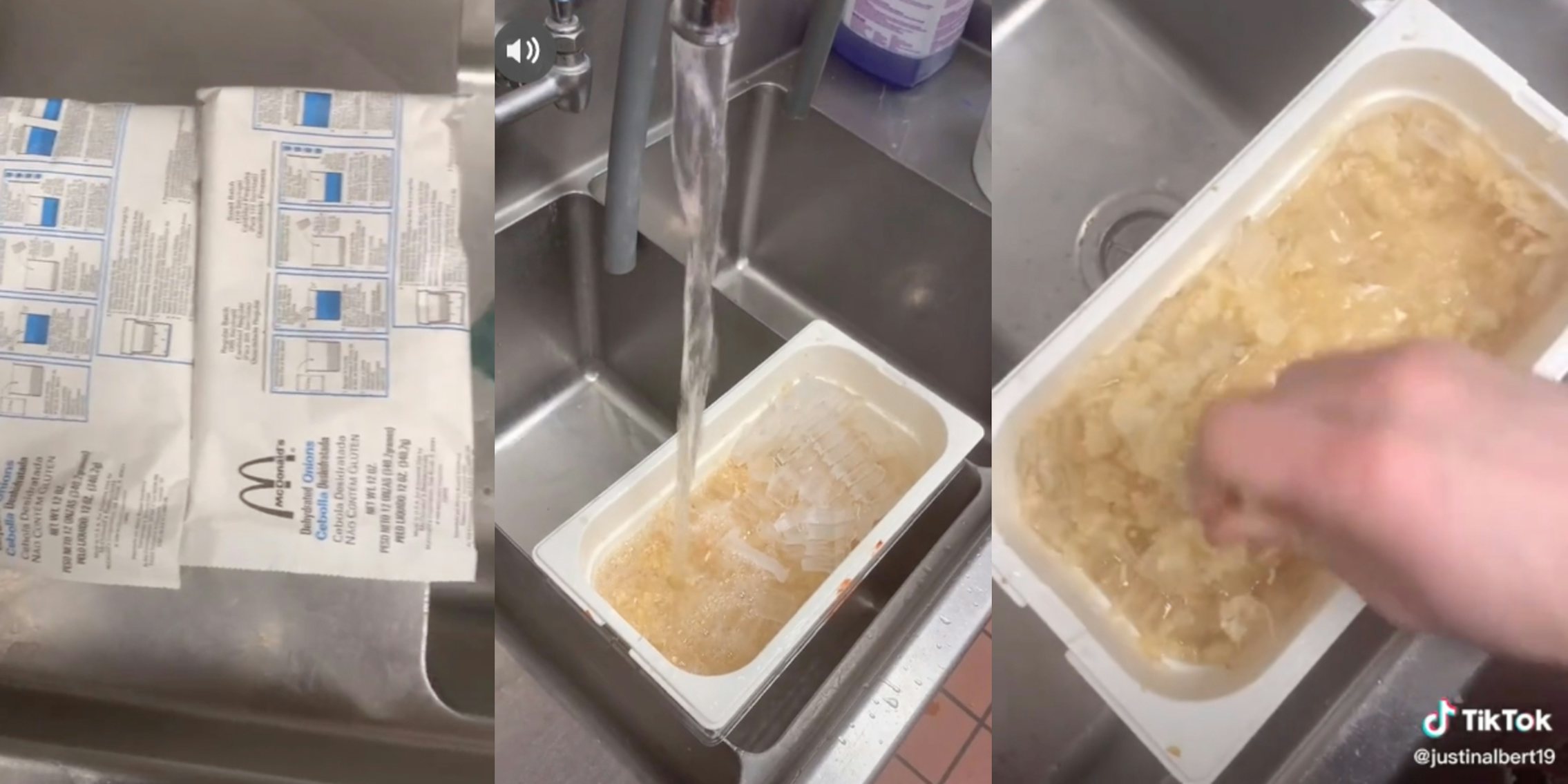 McDonald’s worker shows how dehydrated onions are prepared