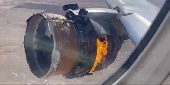 video captures plane engine on fire