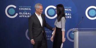 Rahm Emanuel and an Asian-American activist