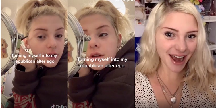 woman applying makeup on tiktok to look like a republican