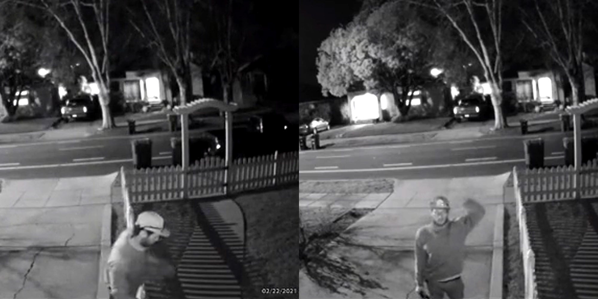 man climbing over fence and waving at camera